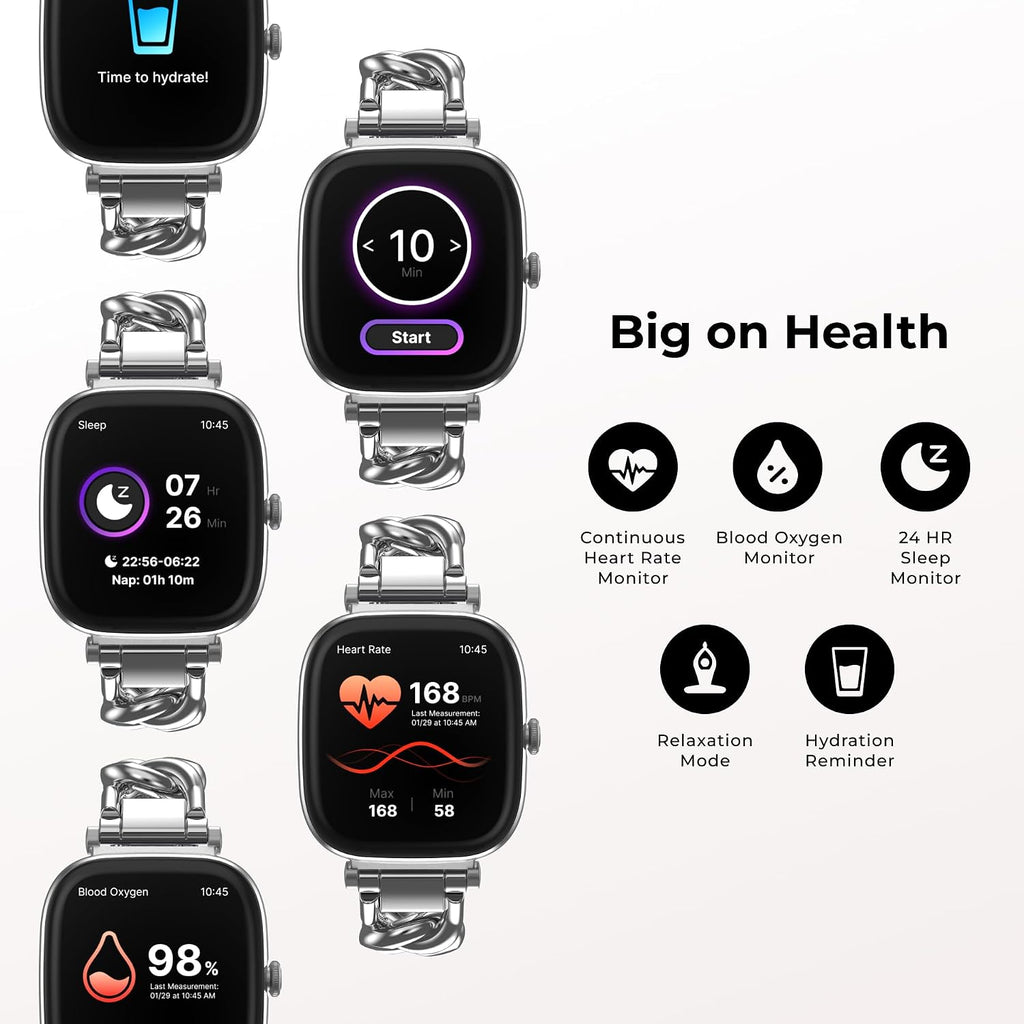 iTouch Belle - Reloj inteligente para mujer, pantalla AMOLED de 1.75 pulgadas, rastreador de actividad física con llamadas Bluetooth, frecuencia cardíaca y seguimiento del sueño, más de 60 modos deportivos, reloj inteligente impermeable IP68 para Android