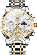 OLEVS Relojes para hombre, resistente al agua, de lujo, gran cara, reloj analógico de cuarzo de acero inoxidable, relojes de vestir analógicos para hombre, luminoso, multifuncional, reloj de hombre