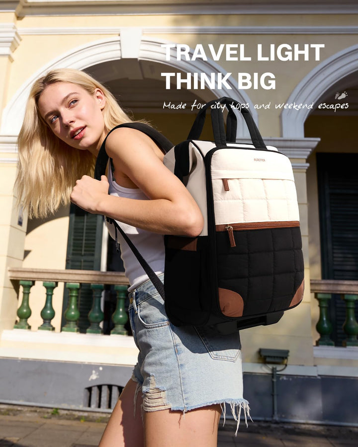 Mochila acolchada con ruedas para mujer, mochila para laptop con ru...