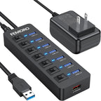 FEMORO, FE033-D1, hub USB 3.0 de 7 puertos, alimentado, adaptador 5V/3A