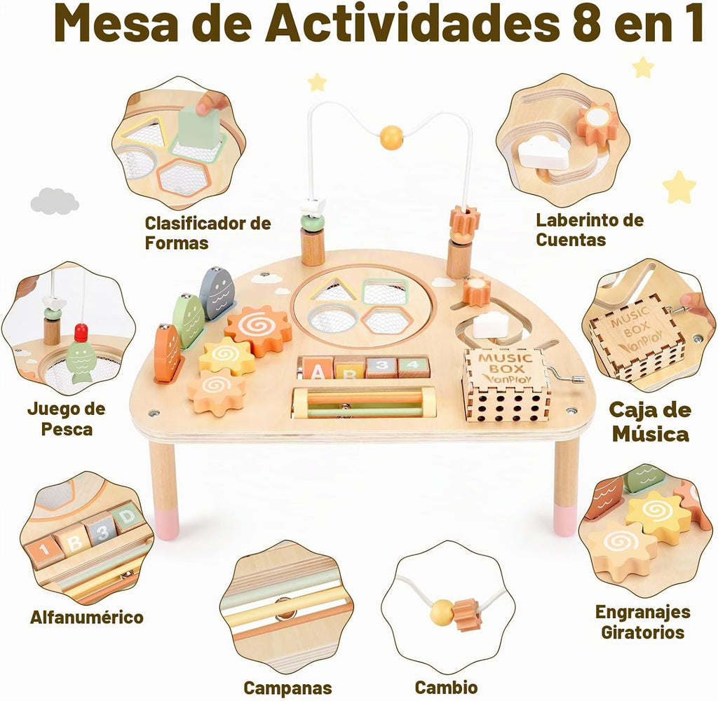 Mesa de Actividad para Niños de 1 Año, Juguetes Montessori para Niñas y Niños de 1 a 2 Años, Regalos, Mesa de Juego Sensorial de Madera 8 en 1 para Niños Pequeños de 1 a 3 Años, Juguetes Educativos
