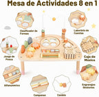 Mesa de Actividad para Niños de 1 Año, Juguetes Montessori para Niñas y Niños de 1 a 2 Años, Regalos, Mesa de Juego Sensorial de Madera 8 en 1 para Niños Pequeños de 1 a 3 Años, Juguetes Educativos