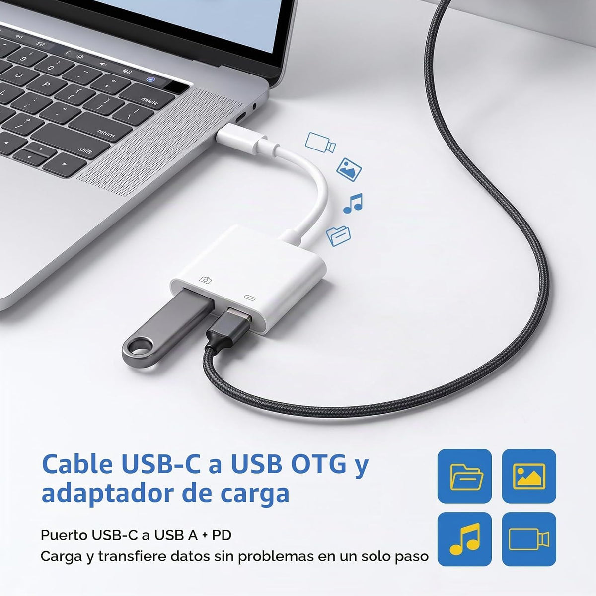 Adaptador de cámara USB C, divisor de carga PD 2 en 1 para iPhone