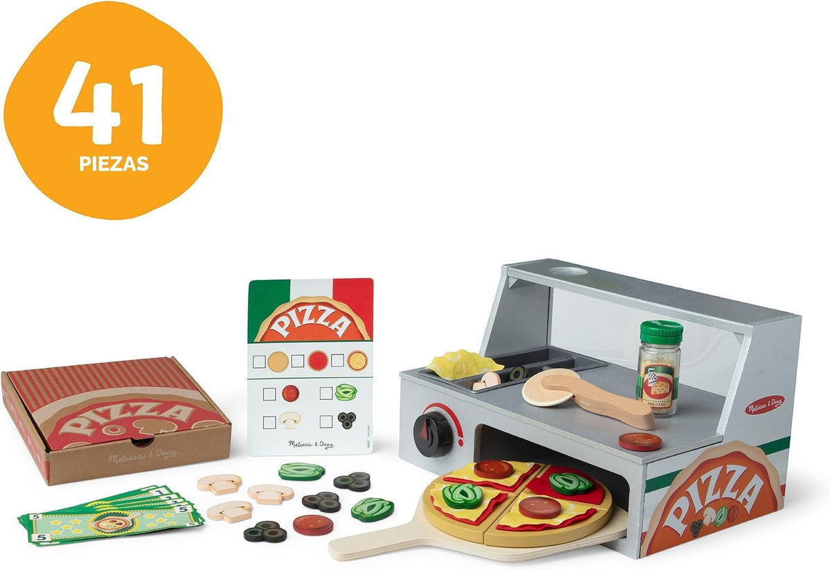 Melissa & Doug Top & Bake Wooden Pizza Counter Pretend Play Set
