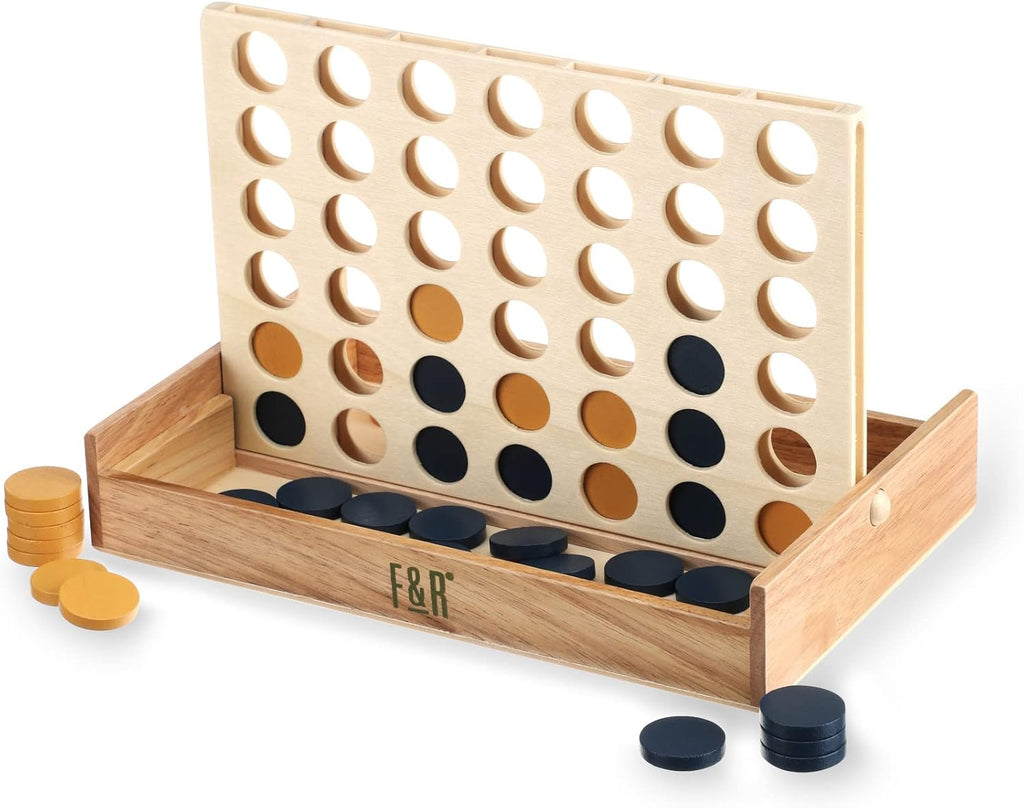 Foster & Rye Four and Win - Juego de mesa clásico, juegos para 2 jugadores, diseño vintage de madera - Juego de mesa de sobremesa