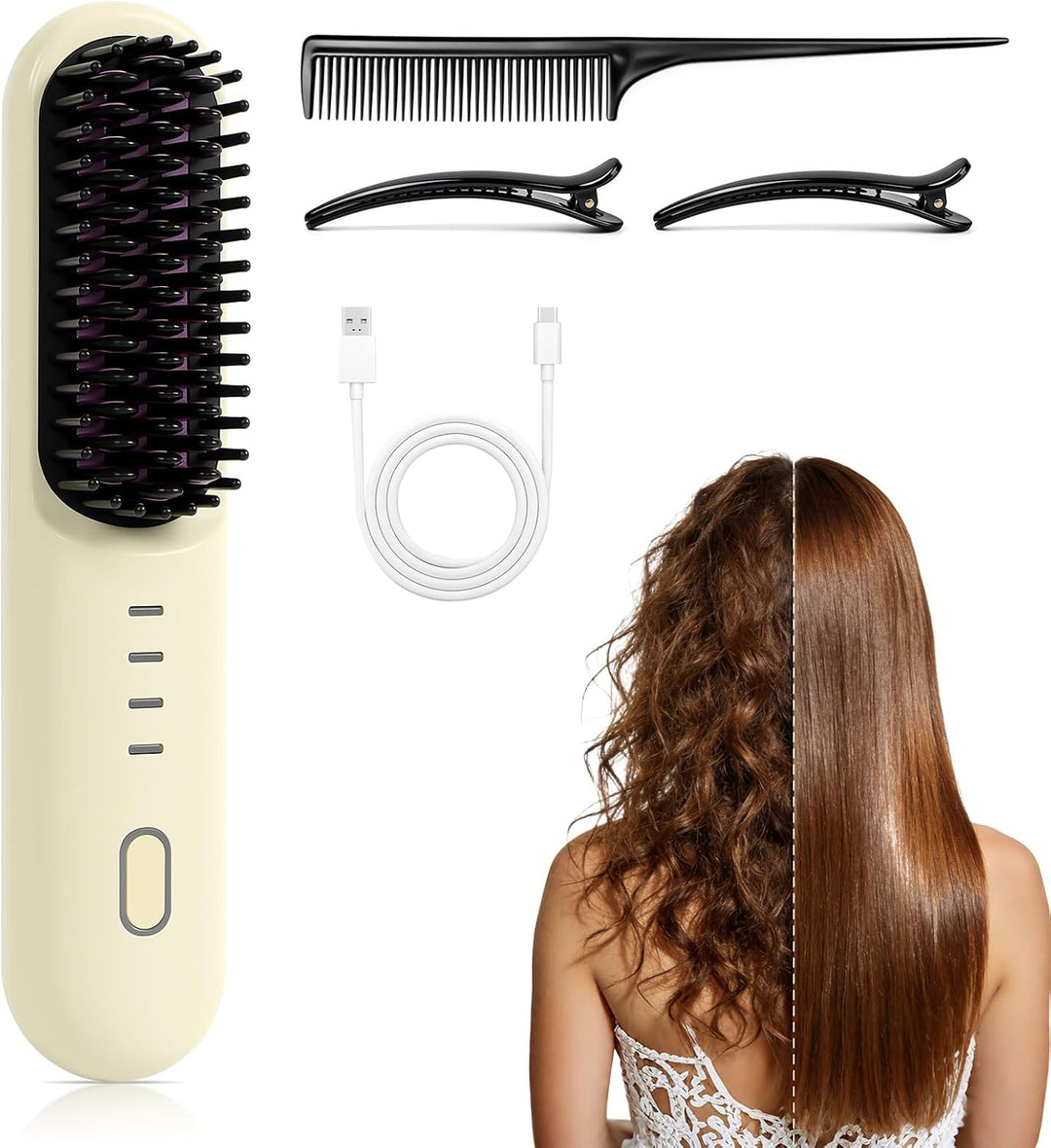 Cepillo alisador de cabello para cabello corto, cepillo alisador in...