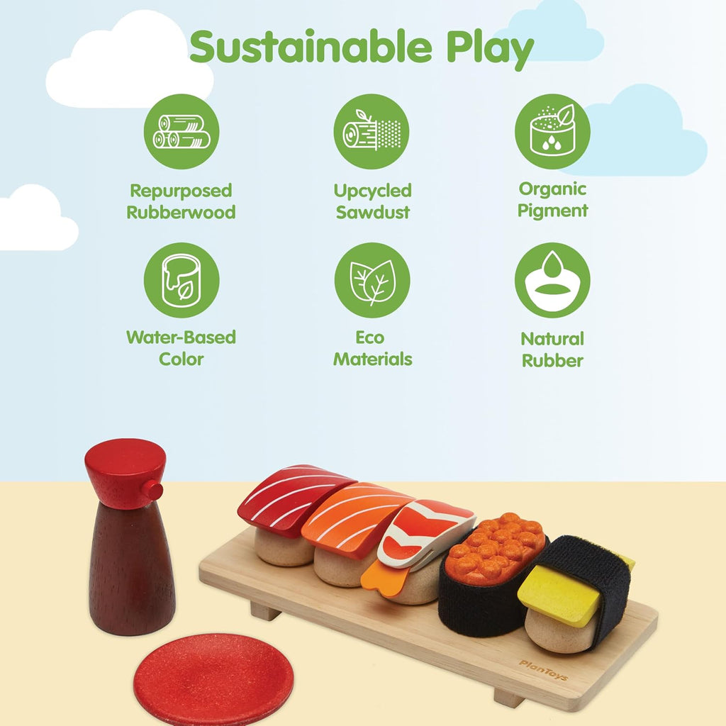 PlanToys Juego de sushi de madera (3627) | Hecho de forma sostenible de madera de caucho y pinturas y tintes no tóxicos