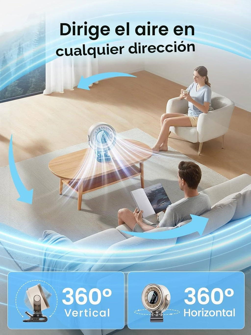 OpenBay Ventilador de clip, ventilador USB recargable con abrazader...