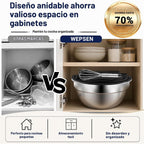 WEPSEN Juego de tazones para mezclar, 25 cuencos de acero inoxidable con tapa, cuencos grandes para anidar 7, 4.5, 3, 2, 1.5 cuartos de galón, tazas medidoras y cucharas para hornear, utensilios de metal para preparación de cocina