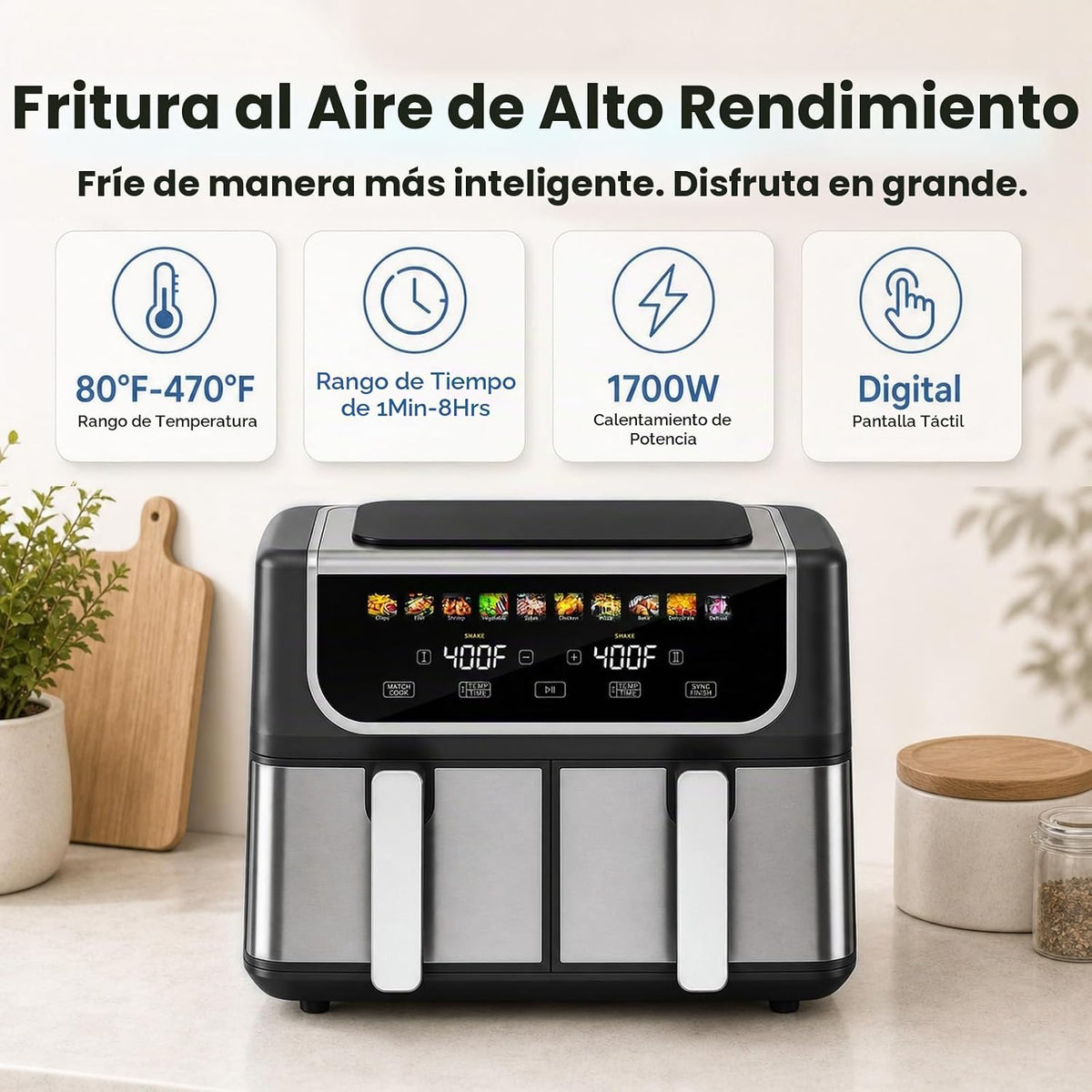 OLIXIS Dual Air Fryers con 2 Baskets 9.5 Quarts Large Airfryer 10-en-1