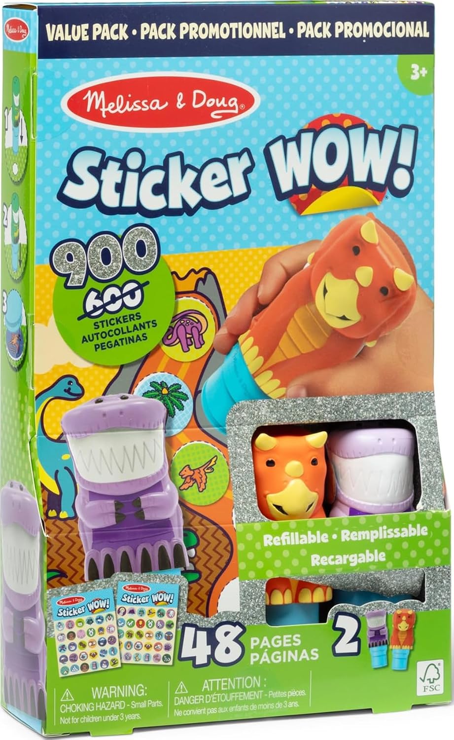 Melissa & Doug Sticker Wow!™ T-Rex y Triceratops Bundle: Dos almohadillas