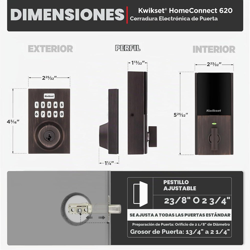 Kwikset HomeConnect 620 Z-Wave con teclado inteligente de largo alcance, cerradura sin llave conveniente, códigos de usuario personalizables, compatible con Ring Alarm, se requiere Hub, se vende por