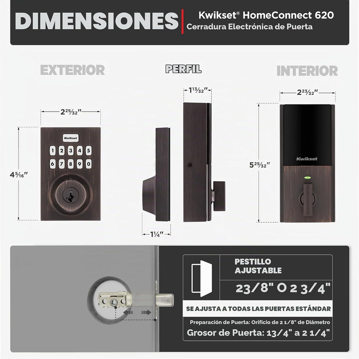 Kwikset HomeConnect 620 Z-Wave con teclado inteligente de largo alcance, cerradura sin llave conveniente, códigos de usuario personalizables, compatible con Ring Alarm, se requiere Hub, se vende por