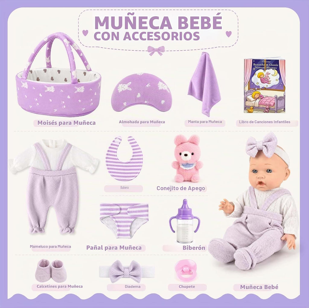 Dreamon Set de muñecas de bebé de 12 pulgadas con accesorios de