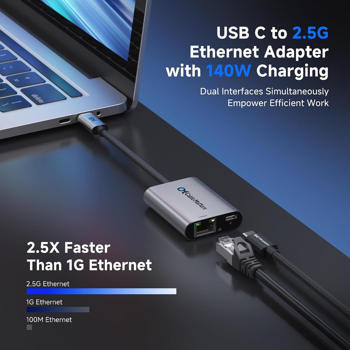 Cable Matters Adaptador USB C a Ethernet de 2,5 Gb con carga de 140 W