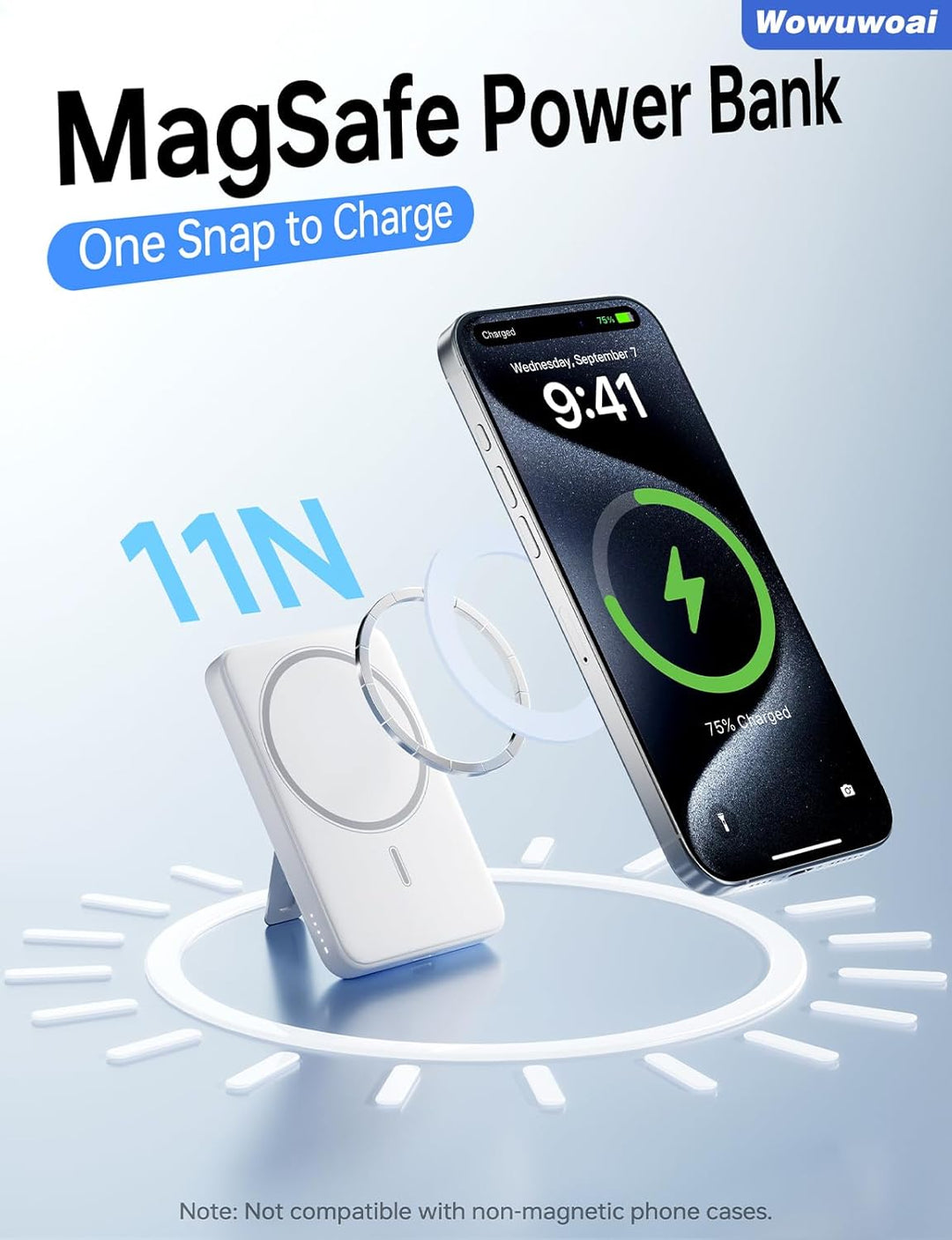 Wowuwoai Cargador portátil Magsafe, banco de energía inalámbrico de...