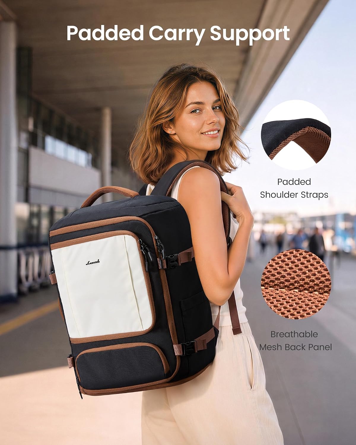 LOVEVOOK Mochila de viaje, Negro-blanco-marrón, 18 pulg., Viajes