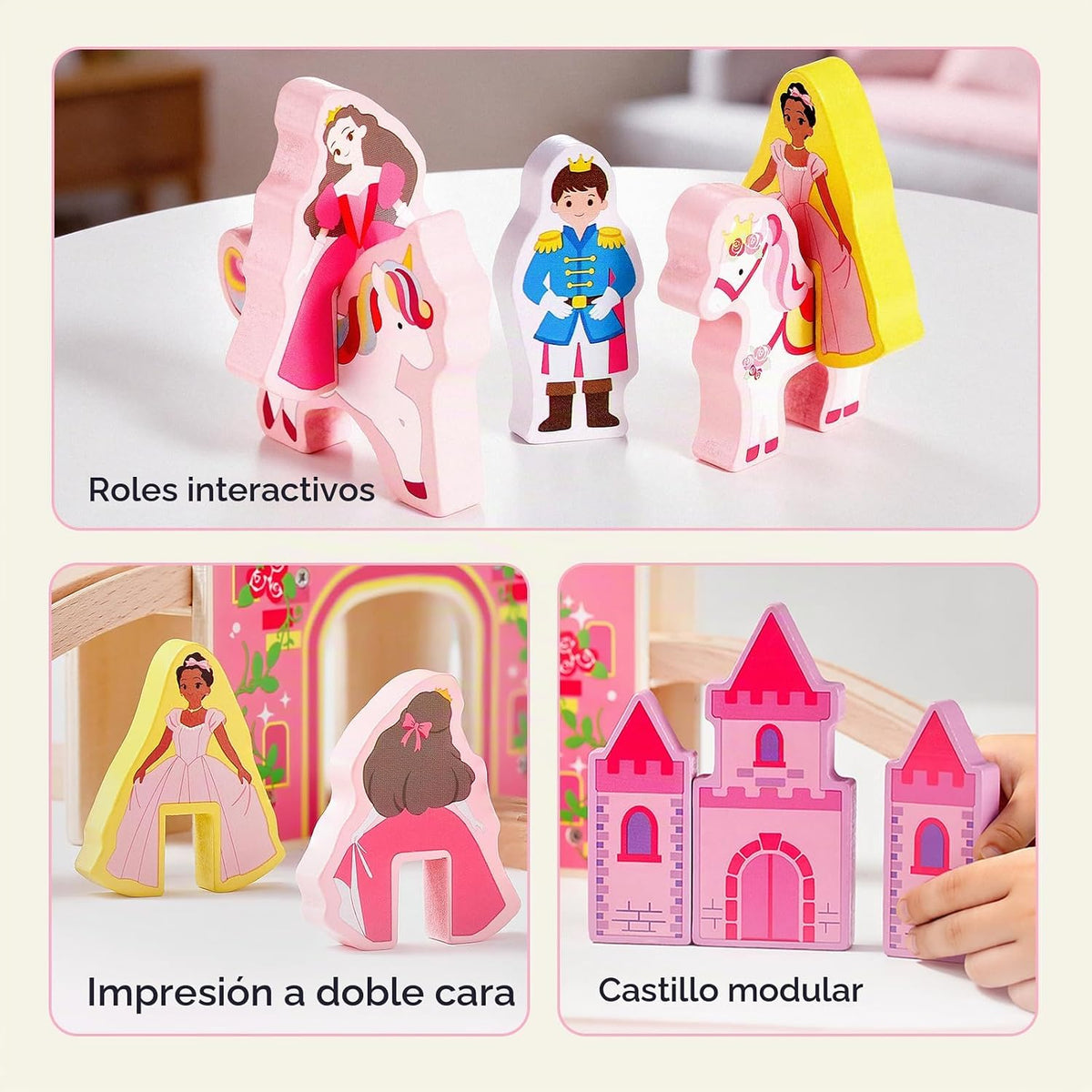 Tiny Land Juego de tren de madera para niñas, juego de tren de princesa