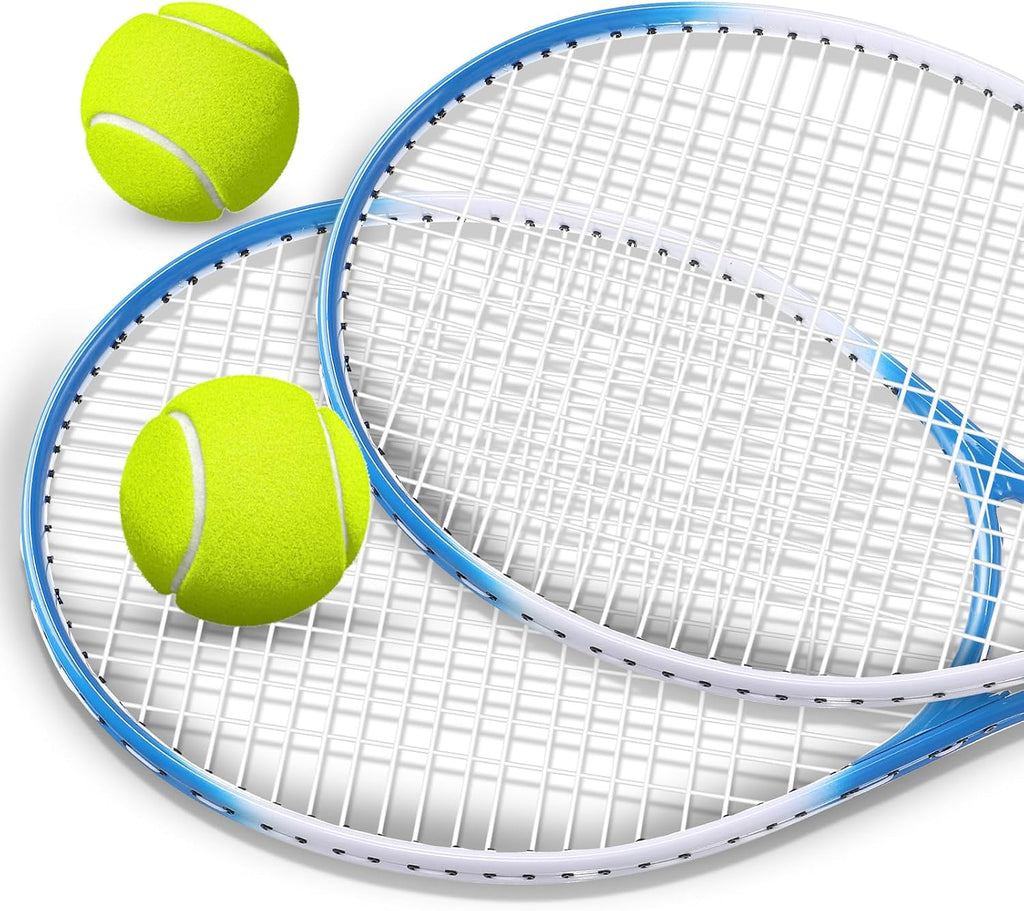 Paquete de 4 raquetas de tenis para adultos, recreativas, para 4 jugadores, raquetas de tenis preencordadas de 27 pulgadas, raquetas de tenis ligeras a granel con 4 pelotas de tenis, 4