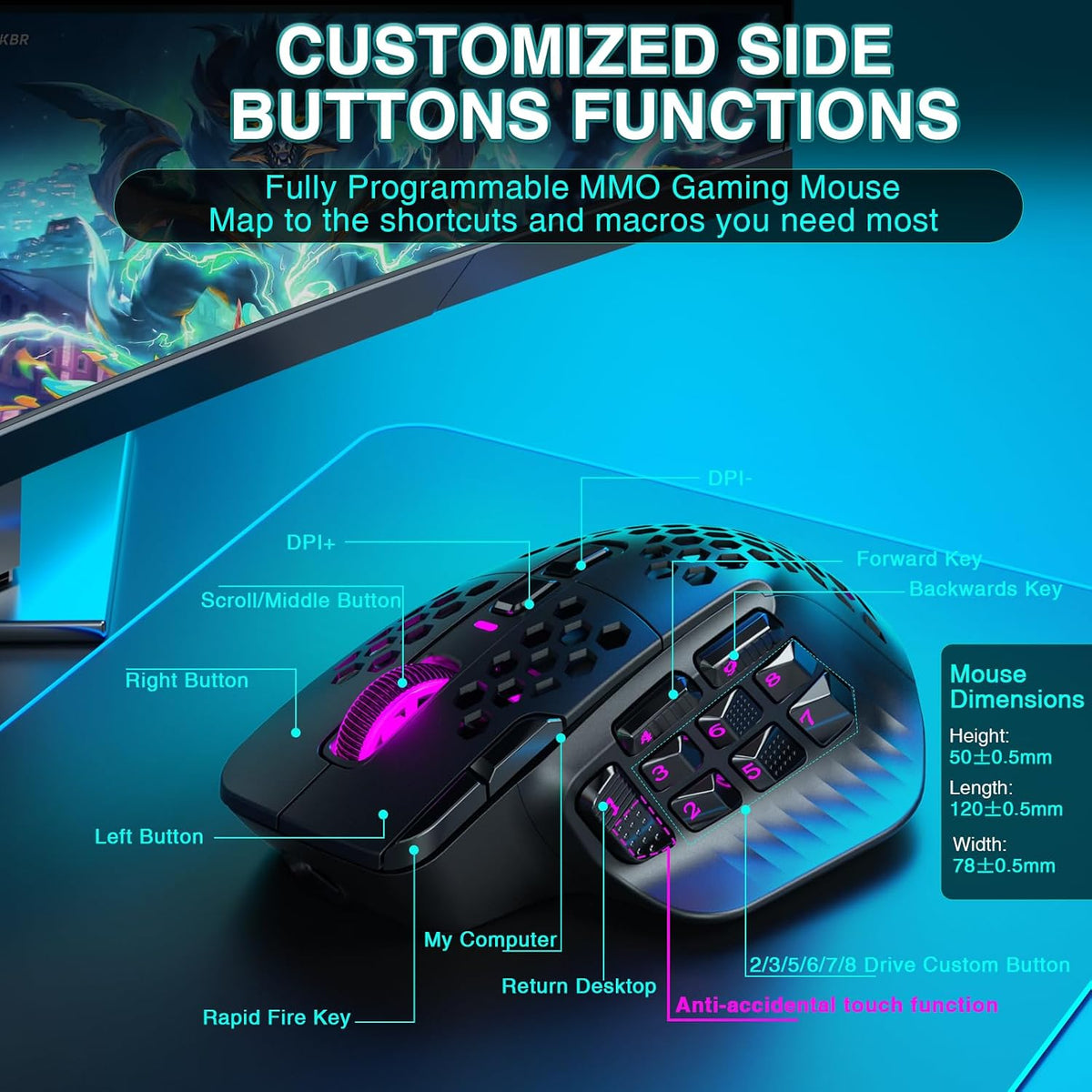 SOLAKAKA SM809 Pro - Mouse para juegos con 9 botones laterales, mou...