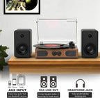 Tocadiscos de vinilo de 3 velocidades con altavoces, control de bajos