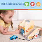 Melissa & Doug Estación de Servicio Parqueadero con 2 Coches de Madera y Lavado de Autos Drive-Thru