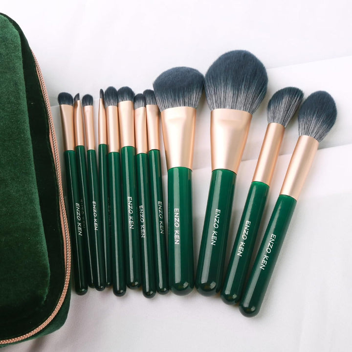 Juego de brochas de maquillaje de fibra natural y pelo de cabra pro...