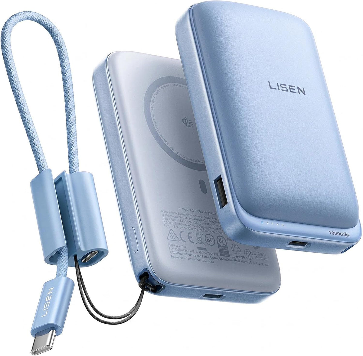 LISEN Qi2.2 25W para banco de energía Magsafe, carga rápida USB C d...