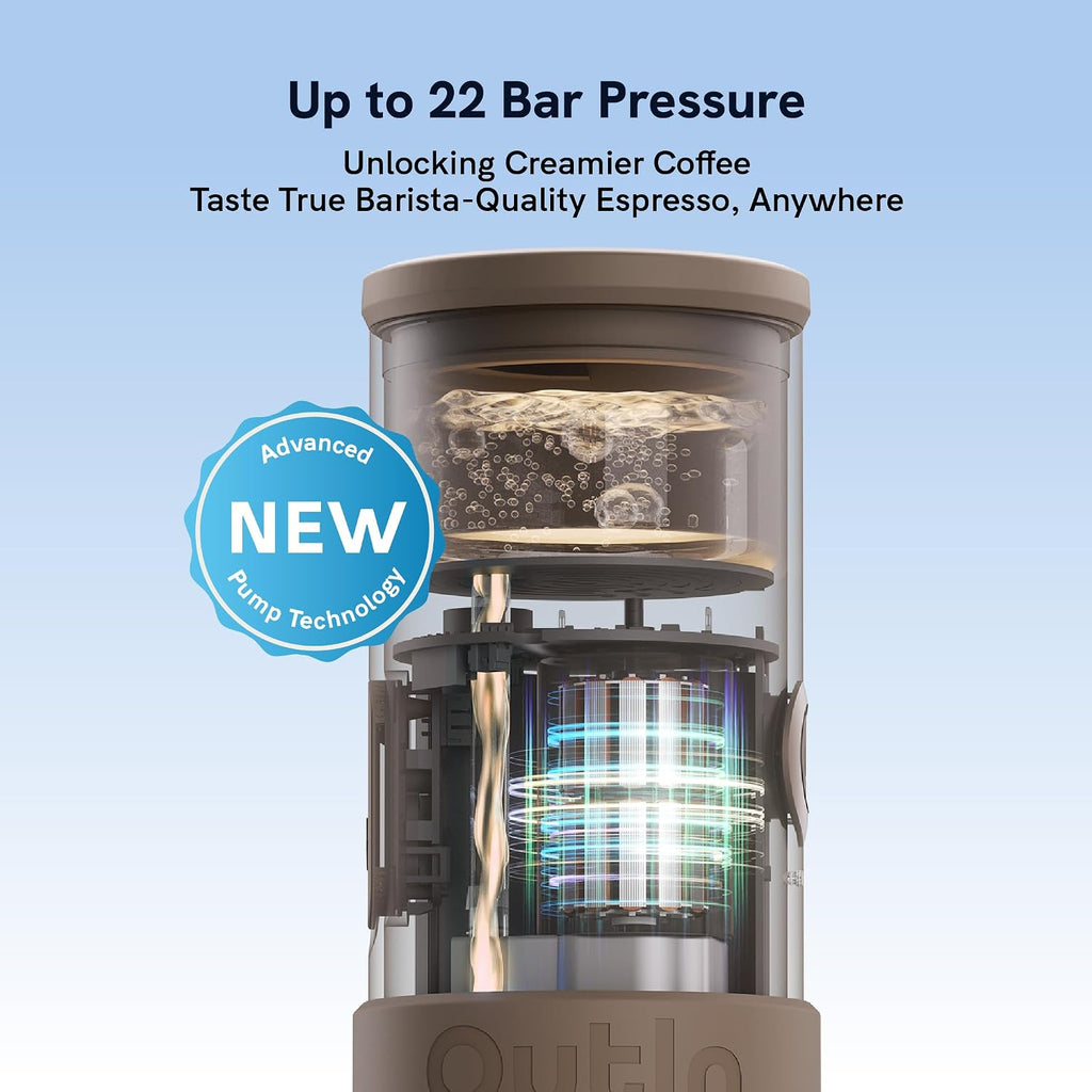 OutIn Mino - Máquina eléctrica portátil de café expreso con funda protectora de EVA, verde musgo y marrón arce