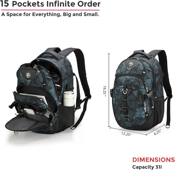 Swissdigital Mochila para laptop con puerto de carga USB, mochila d...