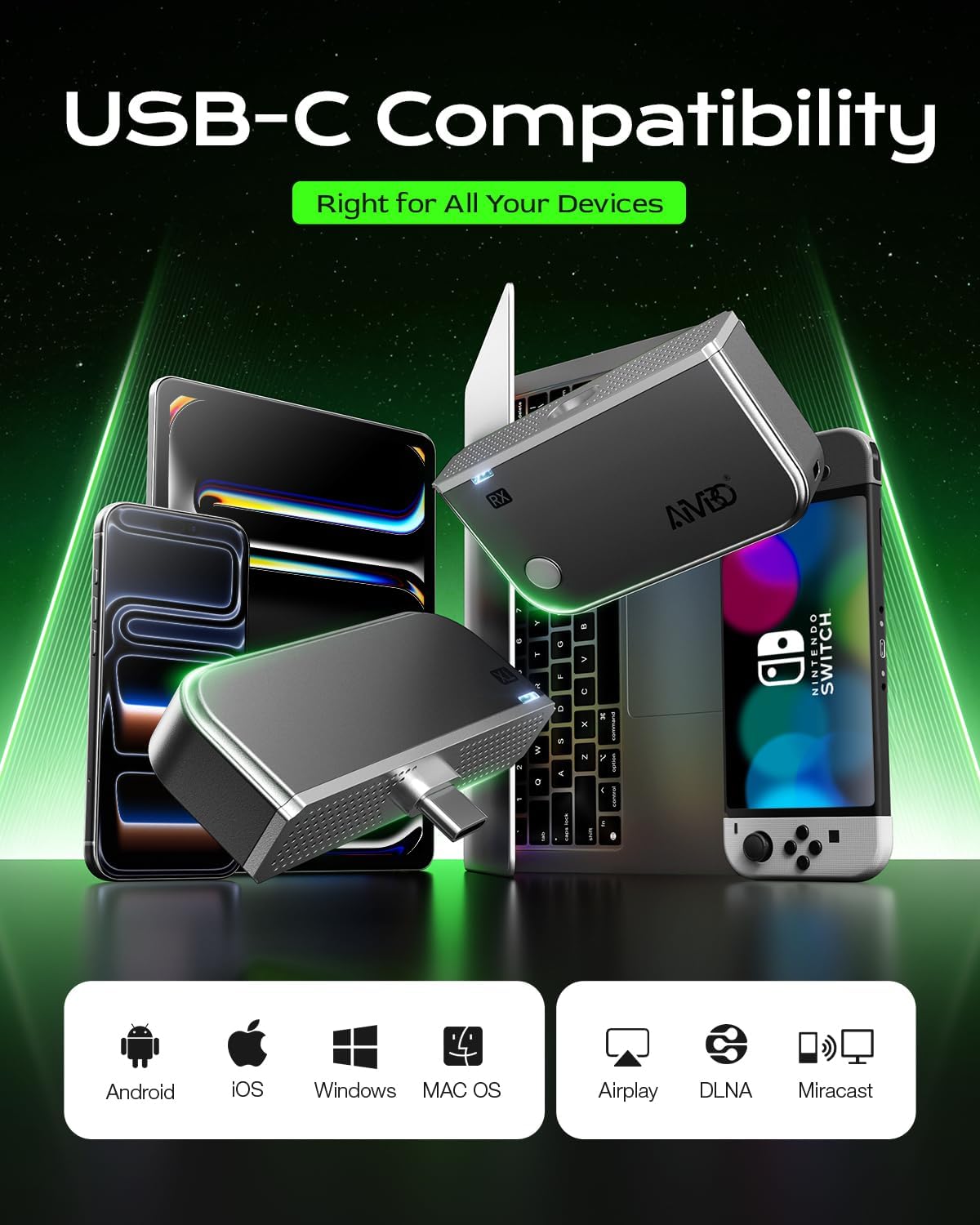 AIMIBO Transmisor inalámbrico USB C y receptor HDMI 4K decodifica salida