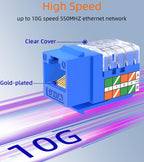 Rapink Soporte de conector Keystone RJ45 Cat6 10G, conectores Keystone Cat6 UTP 100 unidades para placa de pared y panel de conexiones, Rj45 Keystone 90 grados color azul para cableado Cat 6, Cat5e