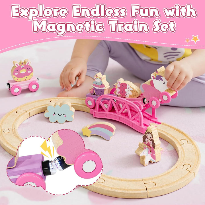 Lehoo Castle Juego de tren de madera para niñas juego de