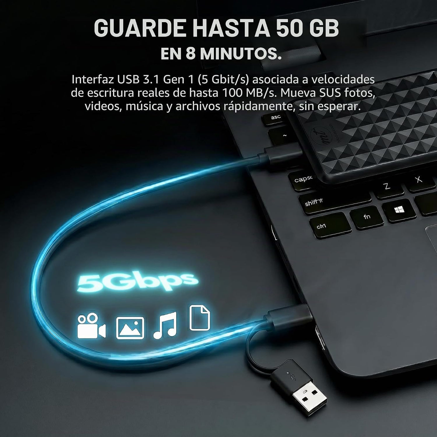 ModusTech Disco duro externo portátil de 500 GB USB 3.0\/Tipo-C, HD...