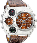 Avaner Reloj de pulsera de cuero para hombre: reloj analógico de cuarzo con correa de cuero, esfera grande y sobredimensionada, doble zona horaria