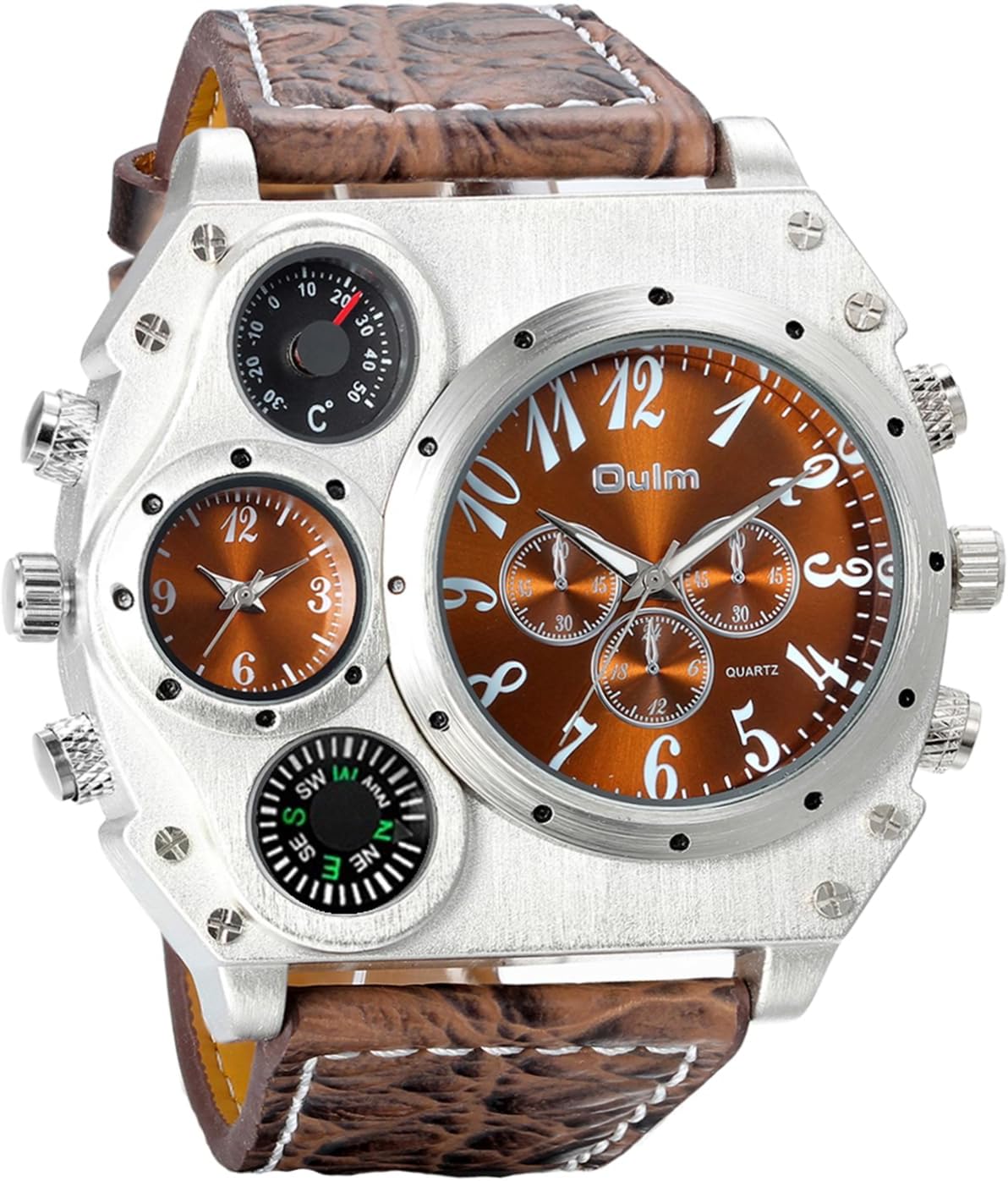 Avaner Reloj de pulsera de cuero para hombre: reloj analógico de cuarzo con correa de cuero, esfera grande y sobredimensionada, doble zona horaria