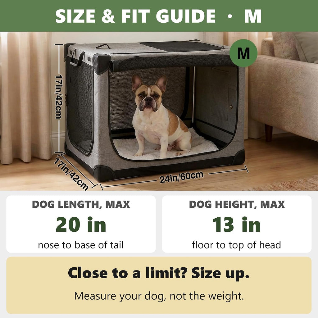 Jaula de Viaje Plegable para Perros de 24 Pulgadas, Caseta Suave Portátil de 4 Puertas para Perros Medianos a Grandes, Ventanas de Malla Resistente a Mordeduras, Uso en Interiores/Exteriores