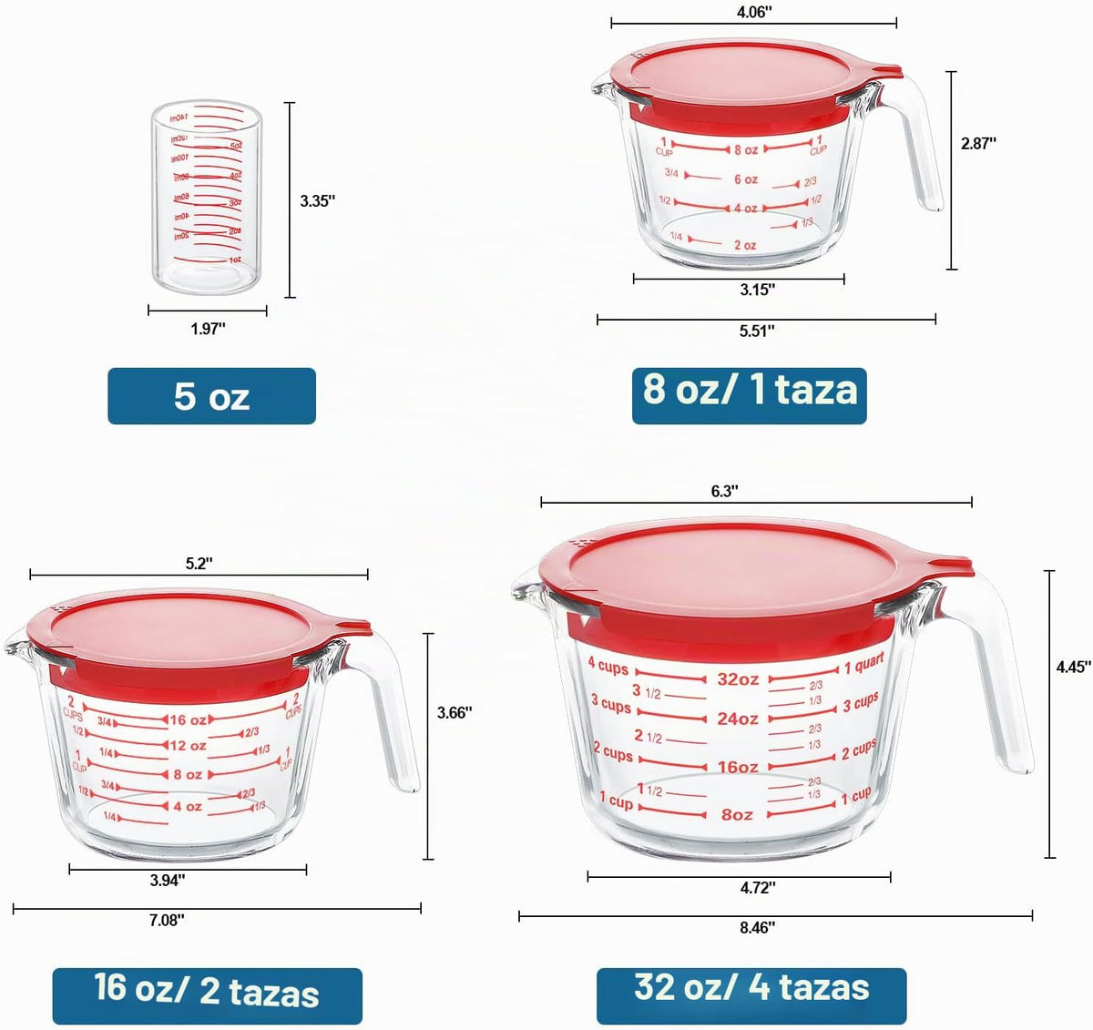 Juego de tazas medidoras de vidrio de 4 piezas