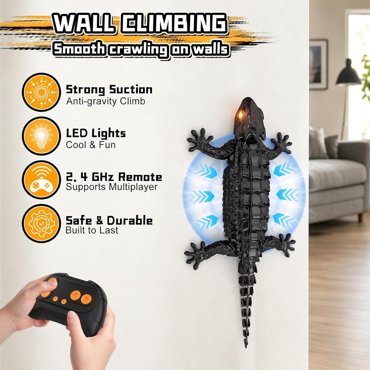 Gecko de escalada de pared a RC, robot de control remoto recargable