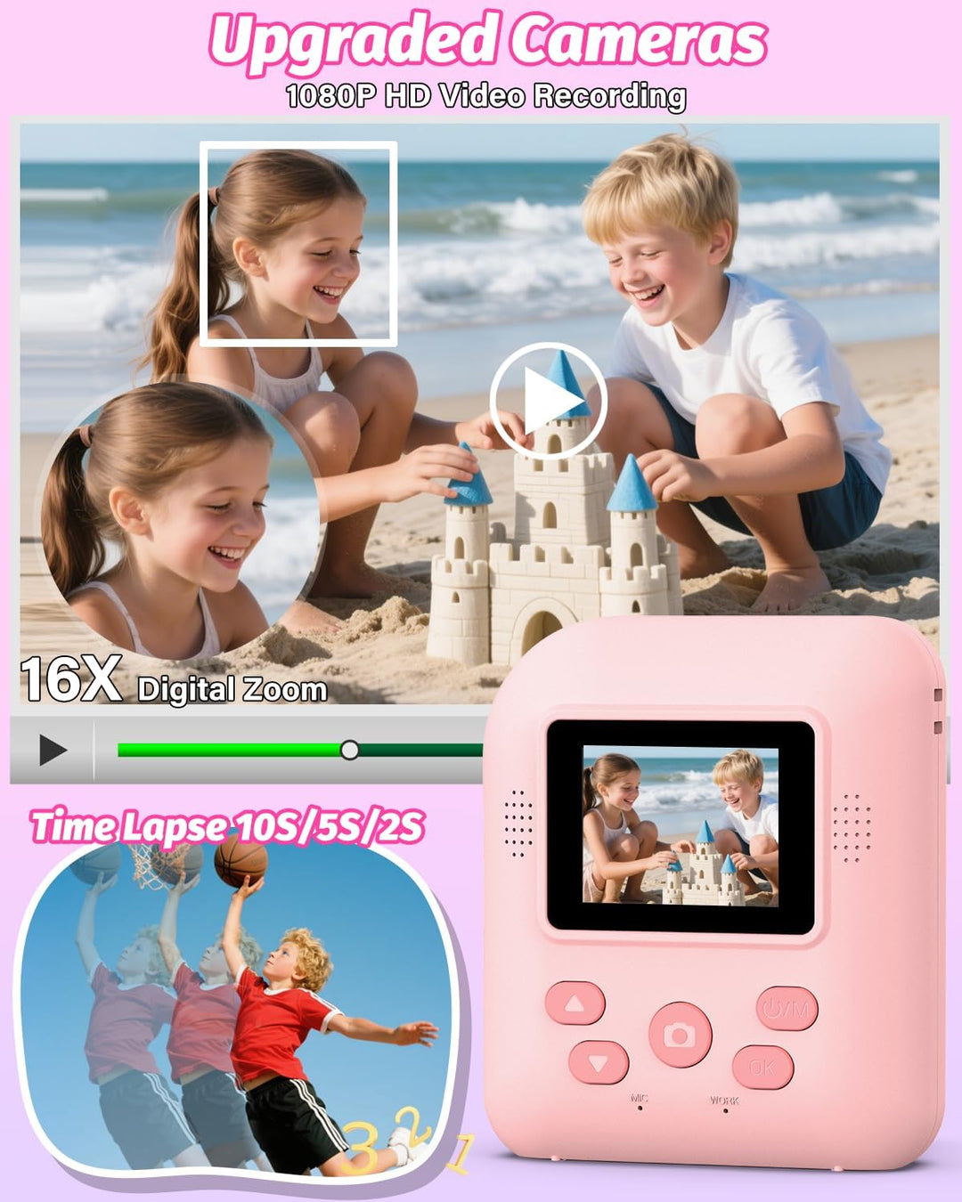 Teslahero Cámara para Niños con Impresión Instantánea de Fotos, Cám...