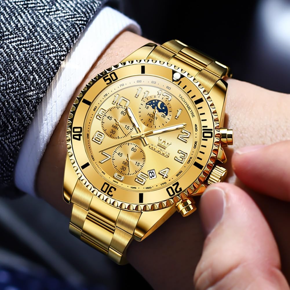 OLEVS Relojes para hombre, de cara grande, de acero inoxidable, resistente al agua, con fecha, analógicos, de cuarzo, modernos, de negocios, relojes de pulsera para hombre