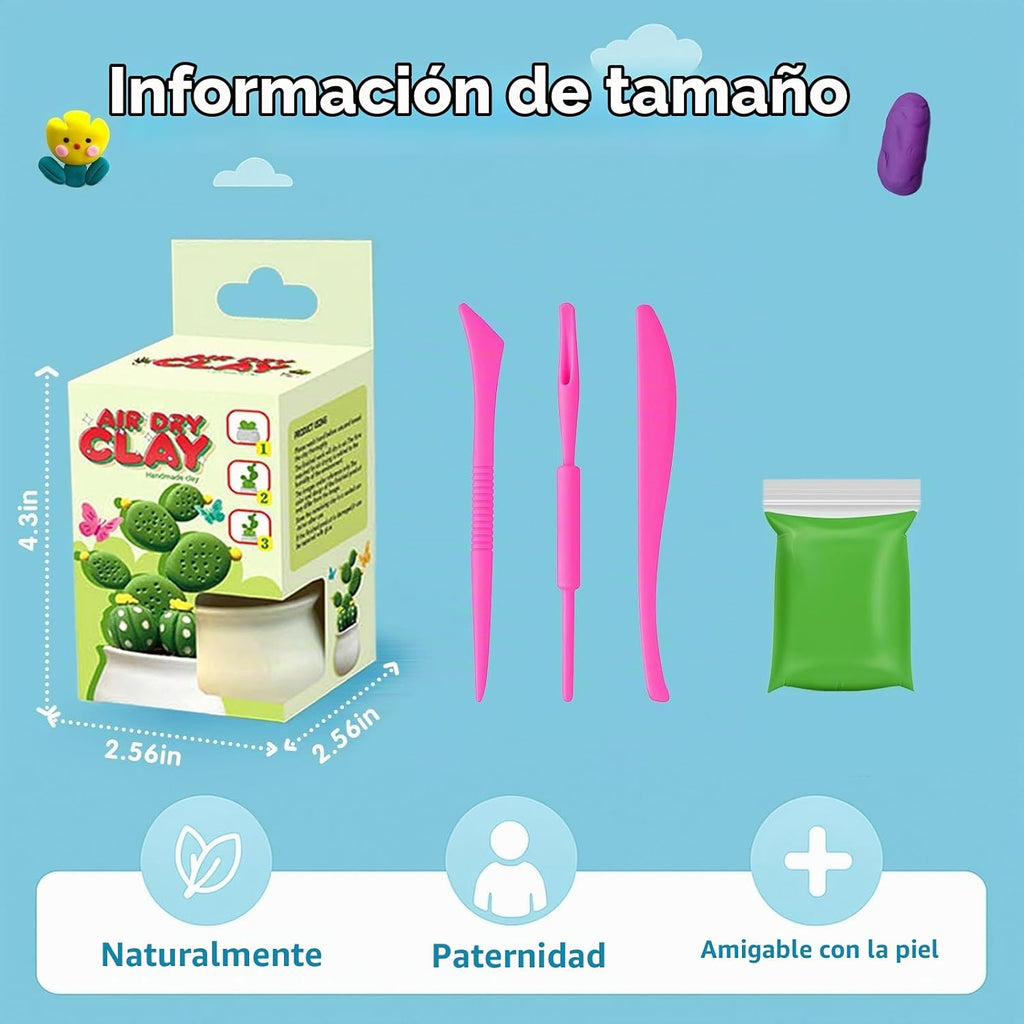 Arcilla seca al aire para niños, kit de arcilla para modelar 12 plantas DIY con herramientas de escultura