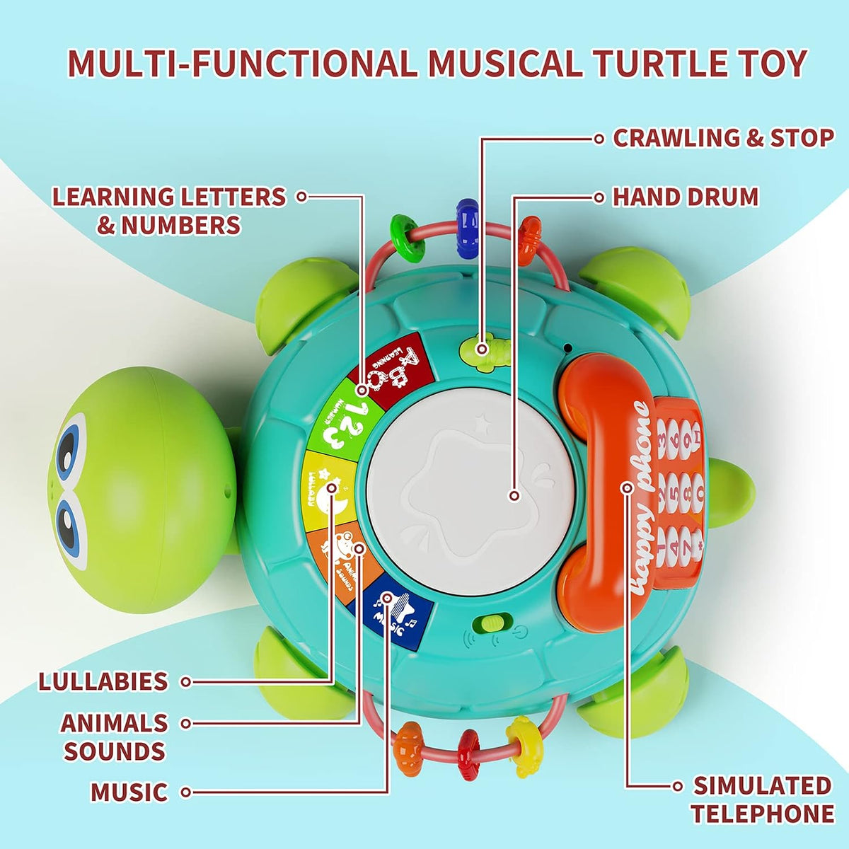 Juguetes para bebés de 6 a 12 meses, juguete para tiempo boca abajo de 12 a 18 meses, juguetes musicales de tortuga que gatea con luz y sonido, juguete educativo temprano de cumpleaños para