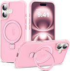SKYLMW - Funda compatible con iPhone 16 con soporte magnético invisible tipo anillo, funda de grado militar para iPhone 16 de 6.1 pulgadas, compatible con MagSafe, gran sensación de agarre, rosa