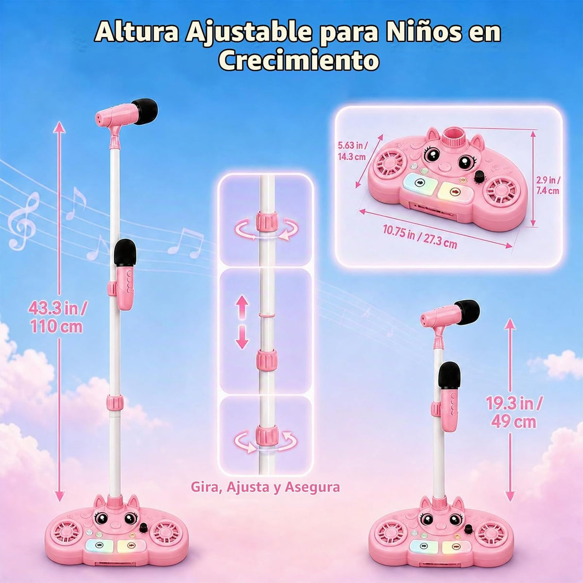 Máquina de karaoke con soporte para niños, 2 micrófonos inalámbricos