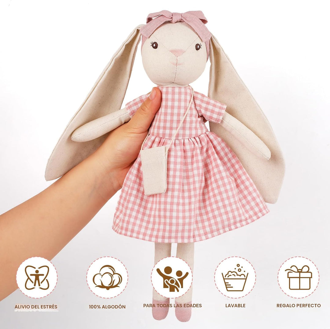 Mikee Fluffie Peluche de conejo de 15 pulgadas para niñas, muñeca d...