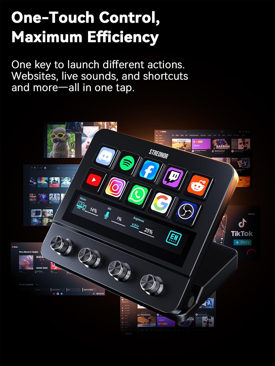 Streonor S10 Controlador de Transmisión, Panel de Control LCD, Mezclador de Audio y Tarjeta de Sonido