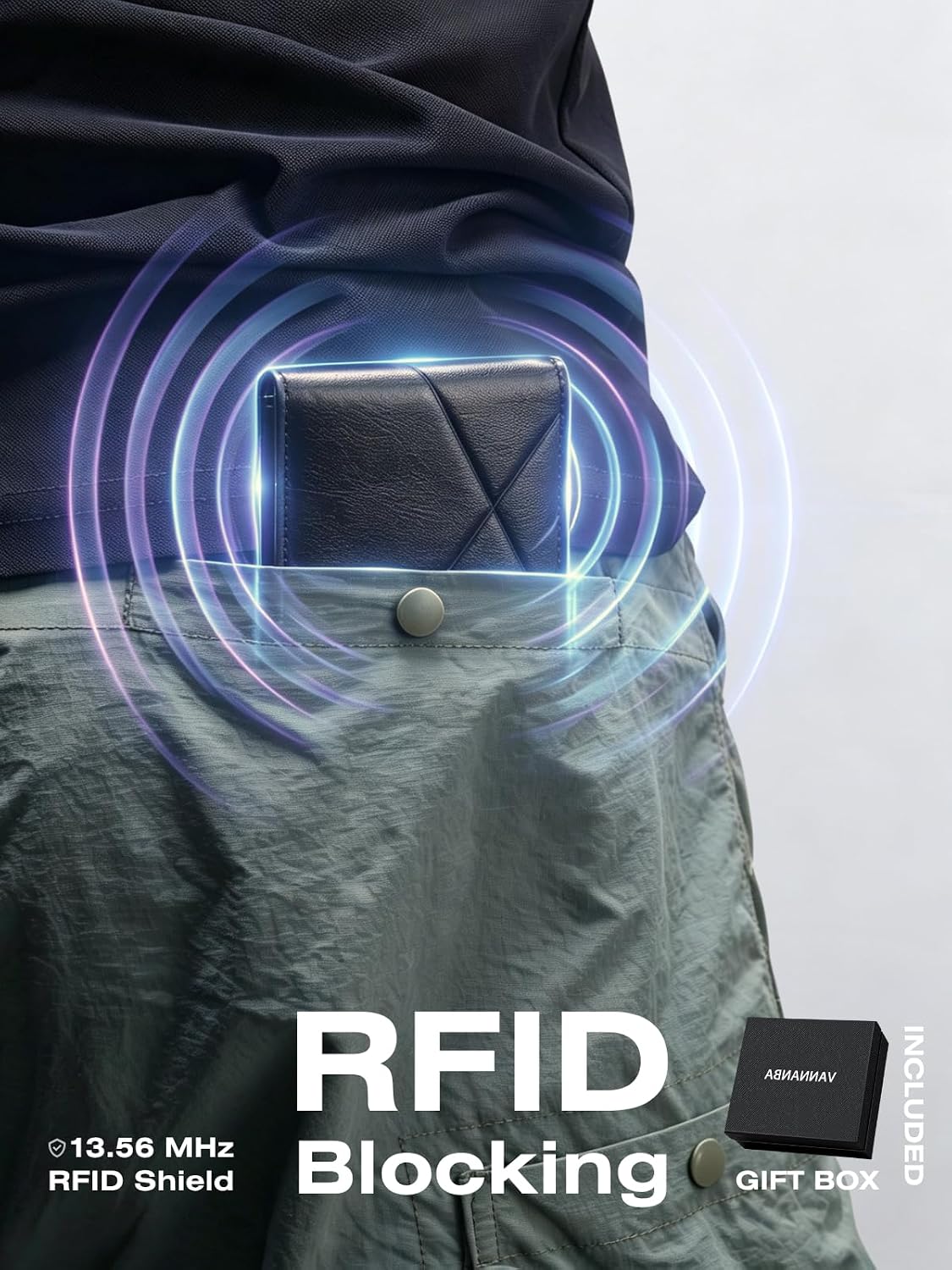 Billetera para hombre, delgada, con bloqueo RFID, de cuero