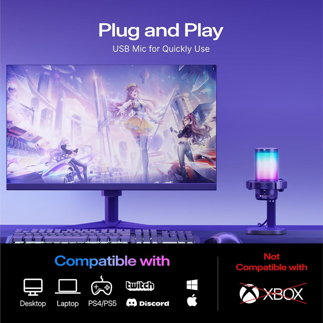 MAONO Micrófono USB para juegos para PC, micrófono condensador con...