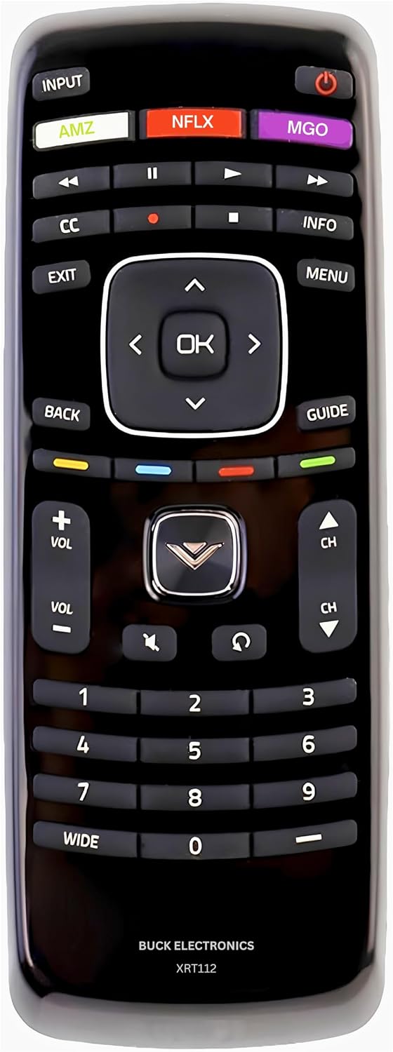 XRT112 - Control remoto de repuesto para televisores Vizio, fácil configuración, infrarrojos, teclas de acceso directo, control remoto universal, compatible con D, E, M, P, V, PX